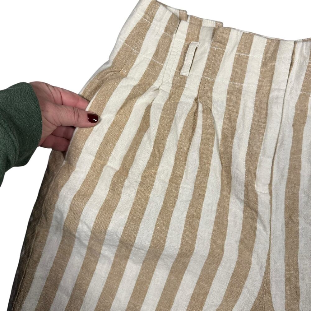 J.Crew Striped Linen Cotton Paperbag Pants Women's Cropped Coastal Chic- Size 10 - Picture 4 of 10